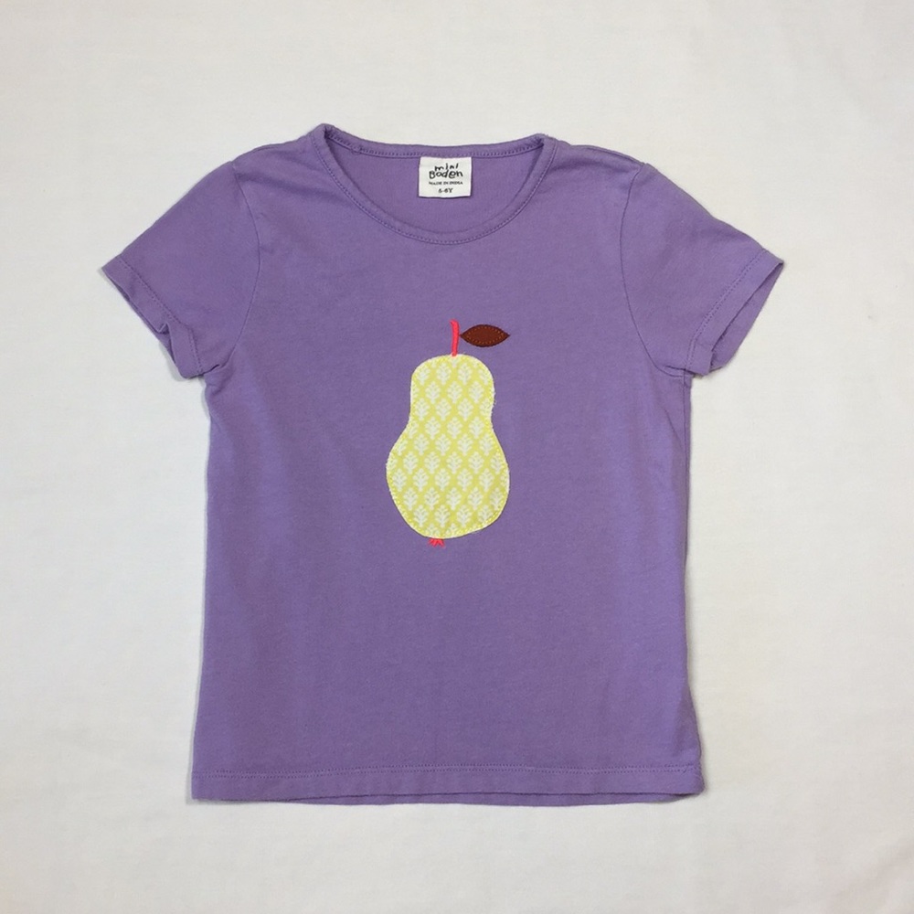 Mini Boden Girls Lavender Pear Appliqué Tee Shirt